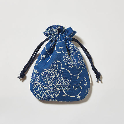 伊勢木綿　巾着　菊唐草