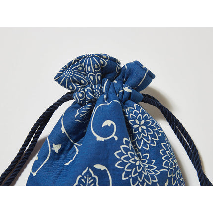 伊勢木綿　巾着　菊唐草