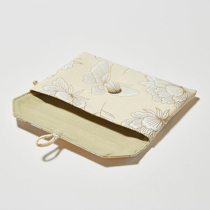イセノモン　手帖袋  牡丹と蝶　金と淡黄色