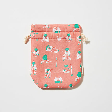 伊勢木綿　巾着　侍カエル