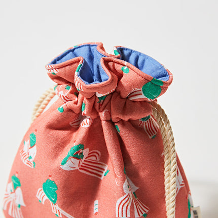 伊勢木綿　巾着　侍カエル