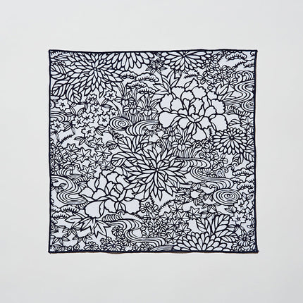 イセノモン　ハンカチーフ　四季の花木　紺