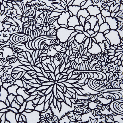 イセノモン　ハンカチーフ　四季の花木　紺