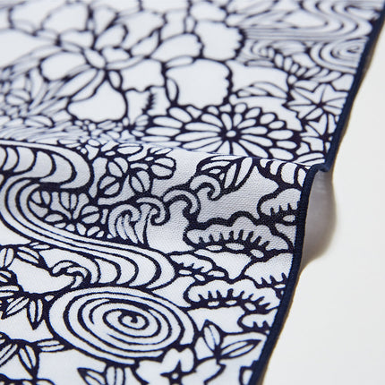 イセノモン　ハンカチーフ　四季の花木　紺