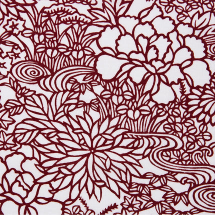 イセノモン　ハンカチーフ　四季の花木　小豆色