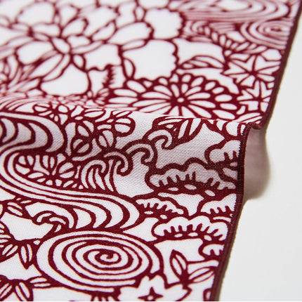 イセノモン　ハンカチーフ　四季の花木　小豆色