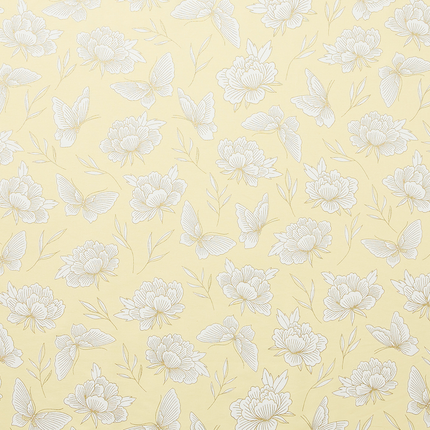 生地の計り売り　牡丹と蝶柄　金と淡黄色