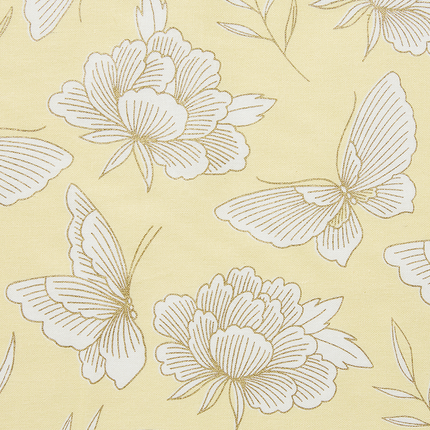 生地の計り売り　牡丹と蝶柄　金と淡黄色