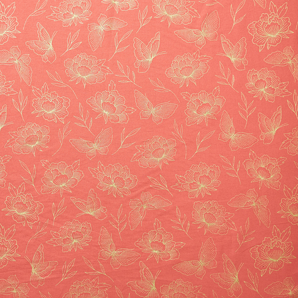 生地の計り売り　牡丹と蝶柄　金