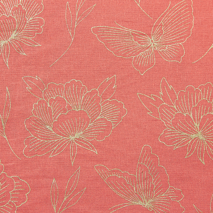 生地の計り売り　牡丹と蝶柄　金