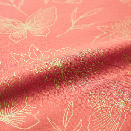 生地の計り売り　牡丹と蝶柄　金